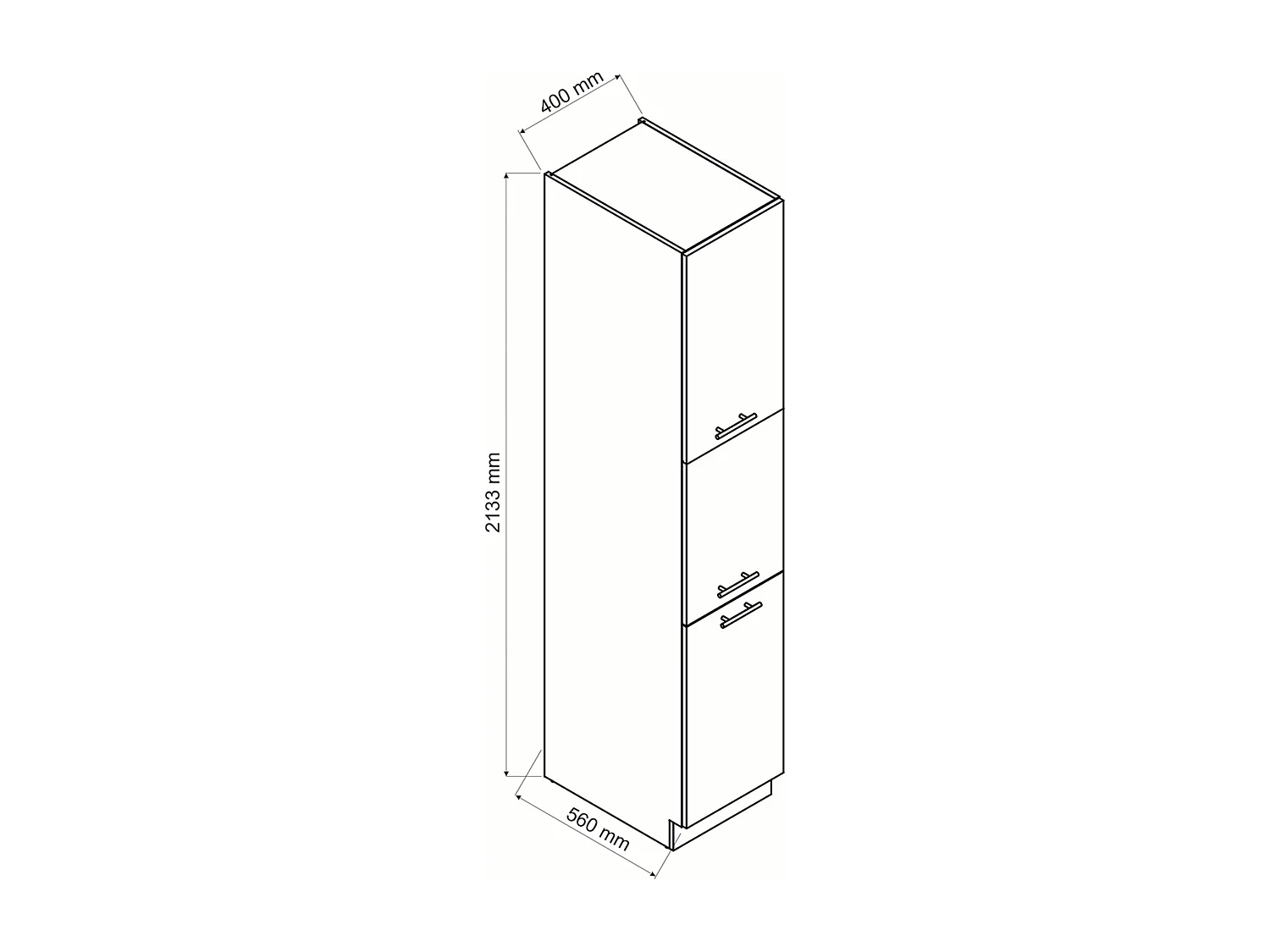 Meuble bas de cuisine avec 3 portes coloris blanc-  longueur 40 x profondeur 56 x hauteur 213 cm