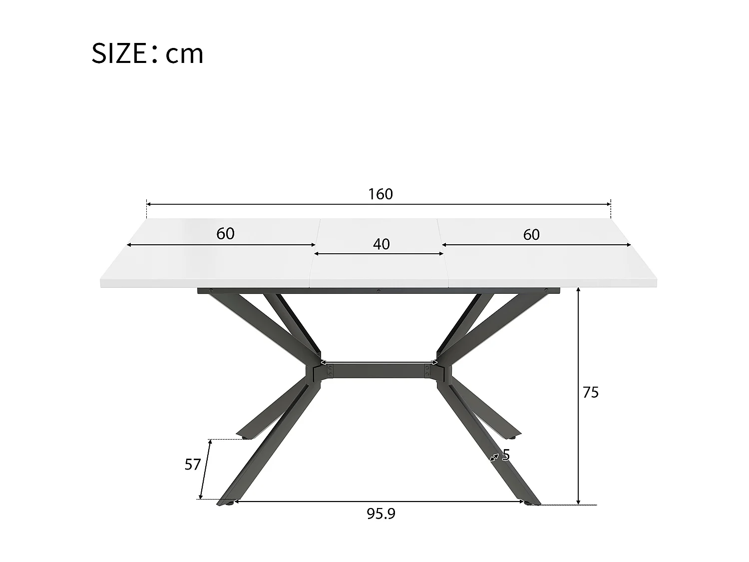Mesa de comedor extensible para 4 a 6 personas en MDF y metal - Blanco y Negro