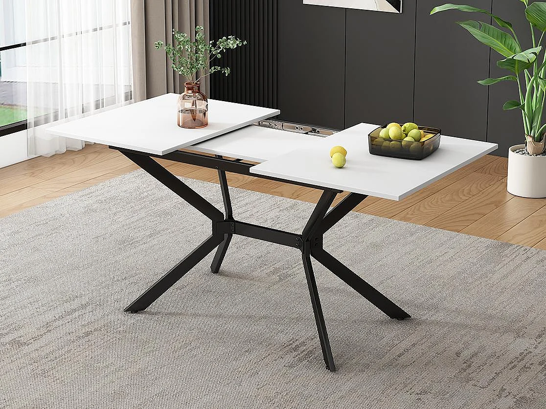 Mesa de comedor extensible para 4 a 6 personas en MDF y metal - Blanco y Negro