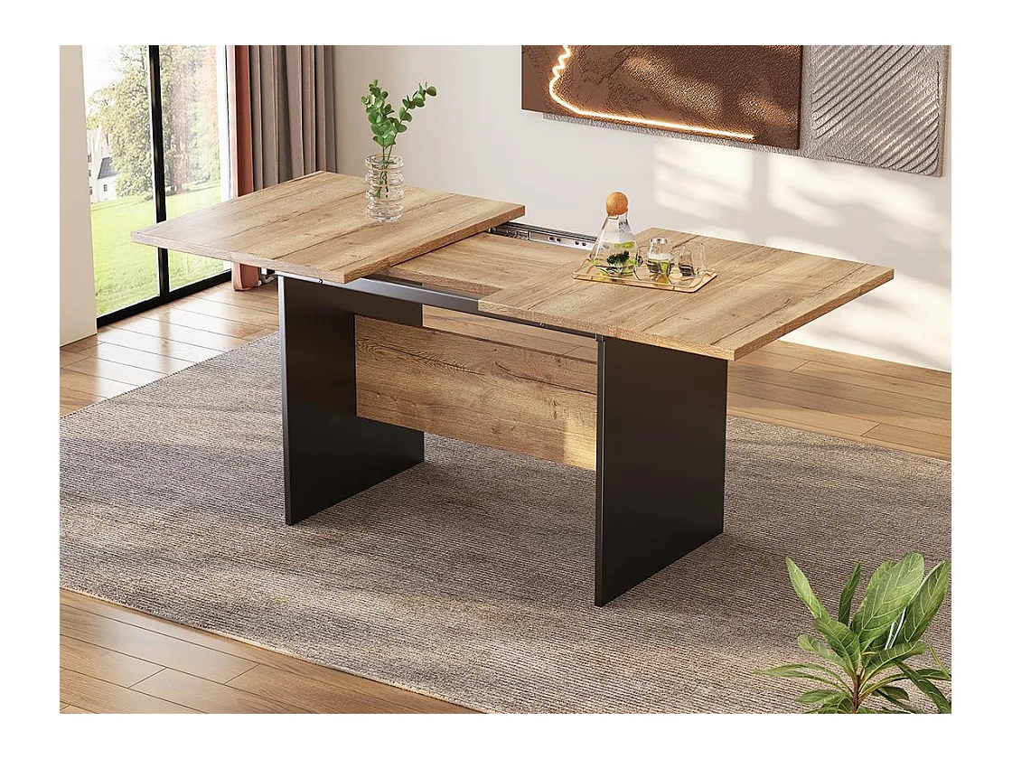 Table à manger extensible 4 à 6 personnes - en MDF - Marron