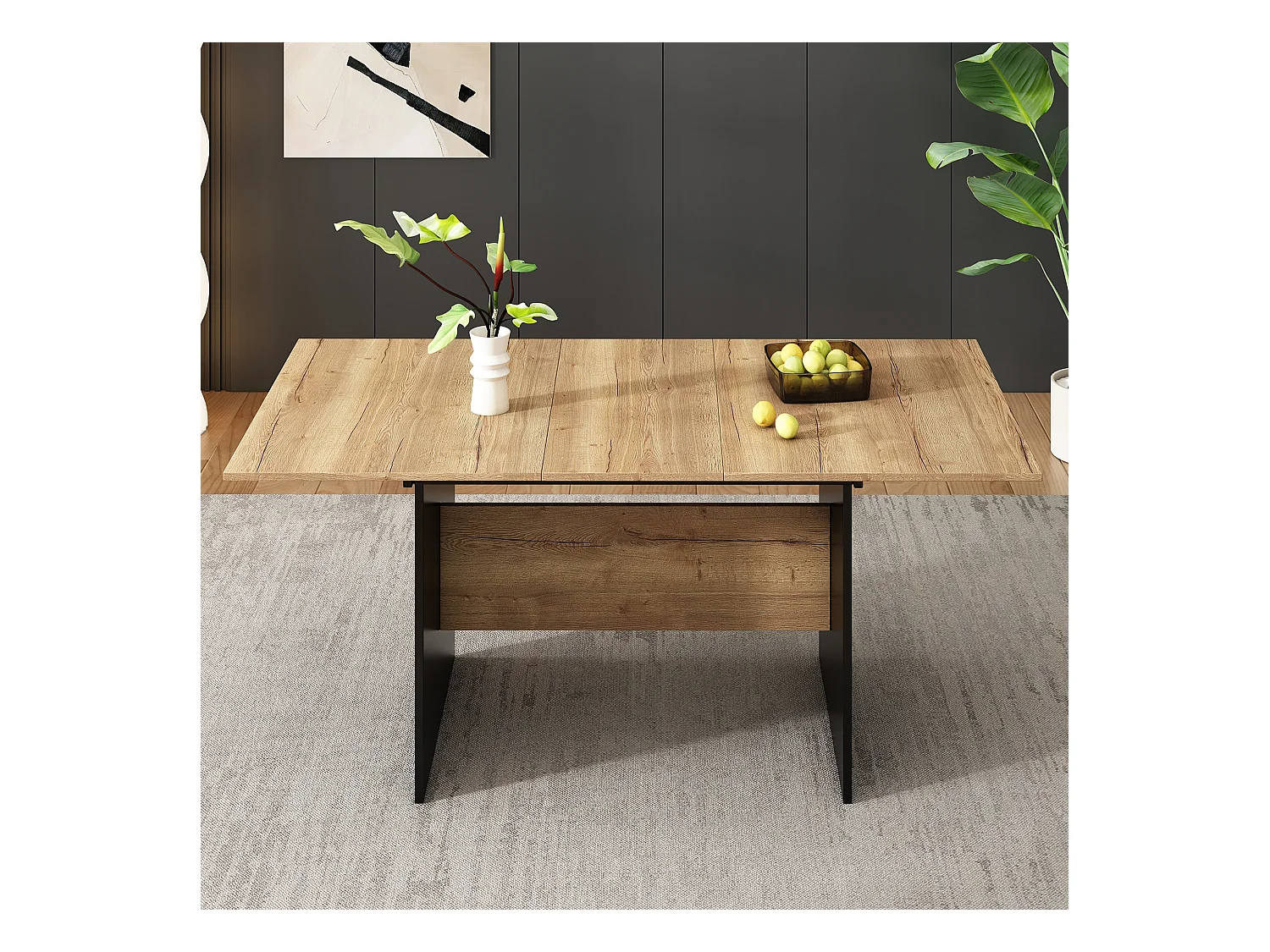 Table à manger extensible 4 à 6 personnes - en MDF - Marron