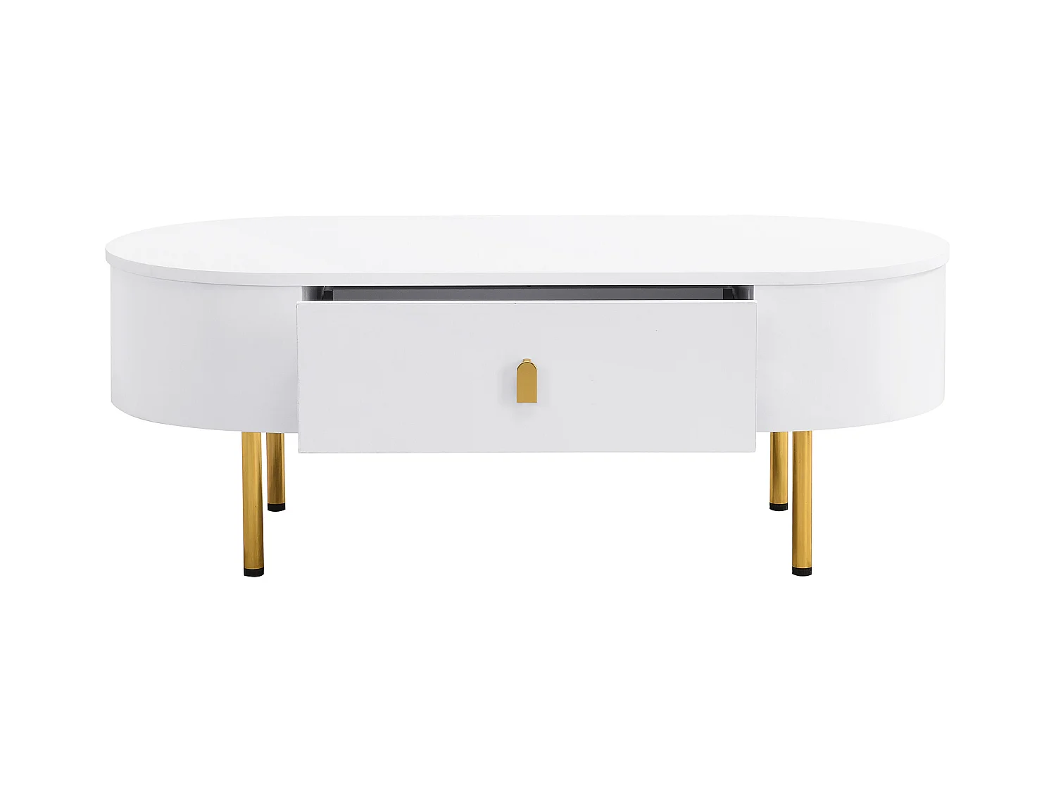 Moderne salontafel - 2 laden met gouden handgrepen en poten - MDF - Wit