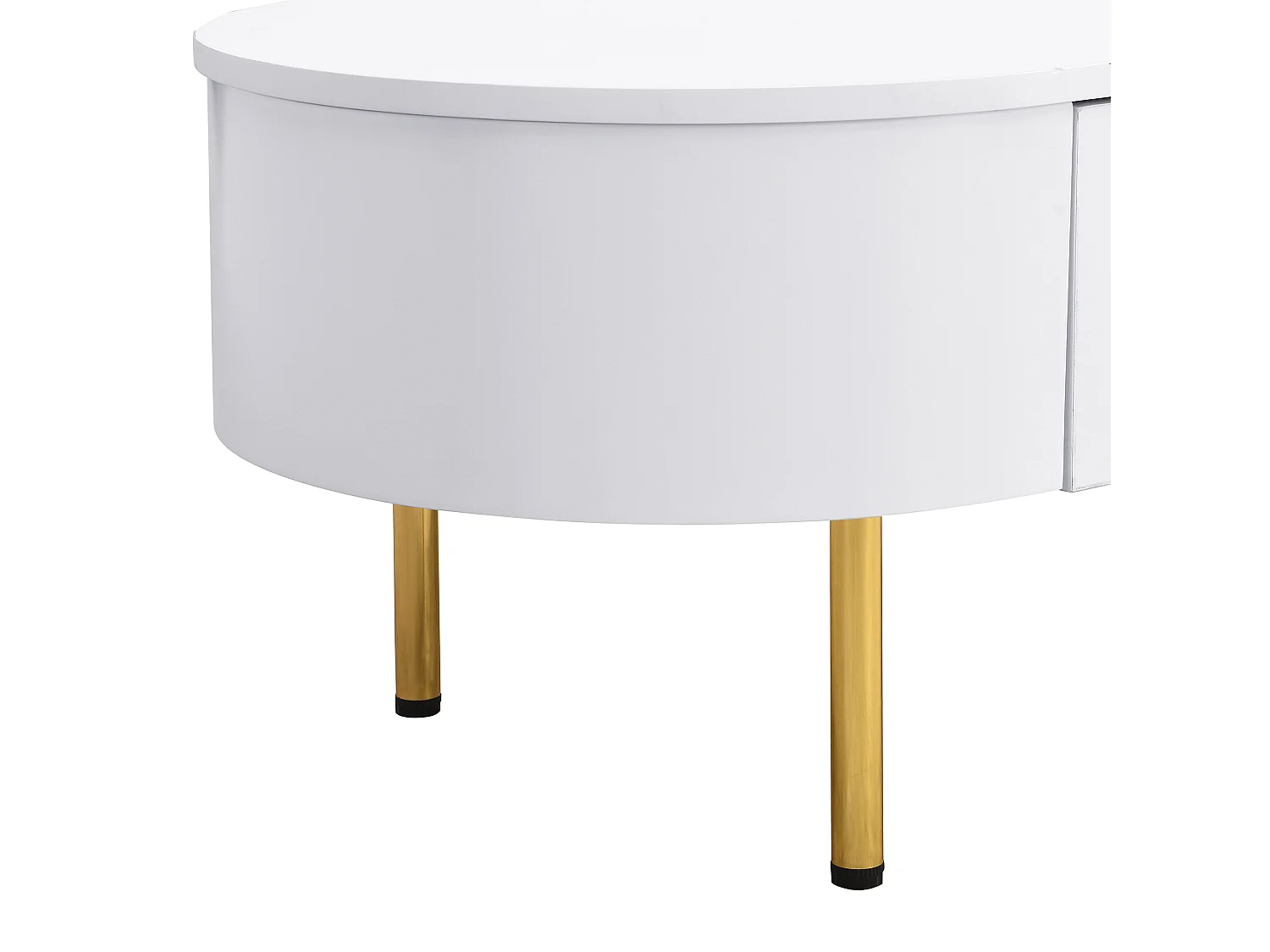 Table basse moderne - 2 tiroirs avec poignées et pieds dorés - MDF - Blanc