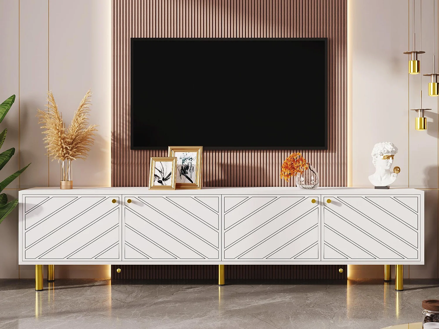 Meble RTV L 170cm - 4 drzwi - panele wiórowe i MDF - Biały