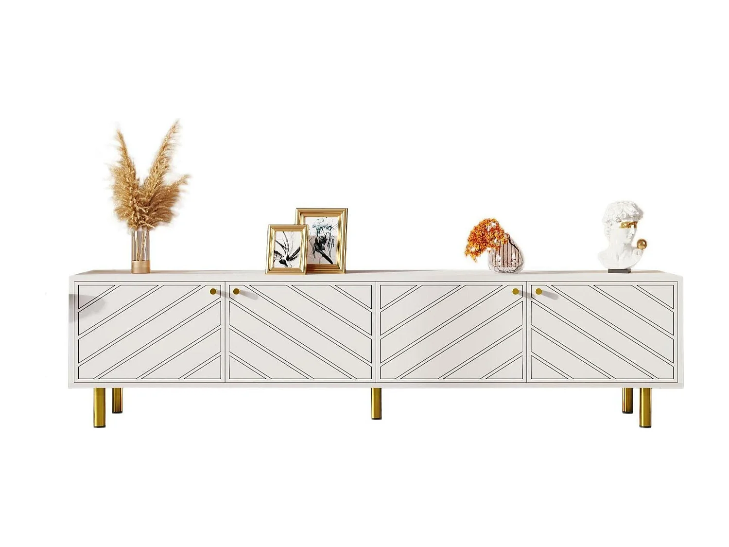 Meble RTV L 170cm - 4 drzwi - panele wiórowe i MDF - Biały