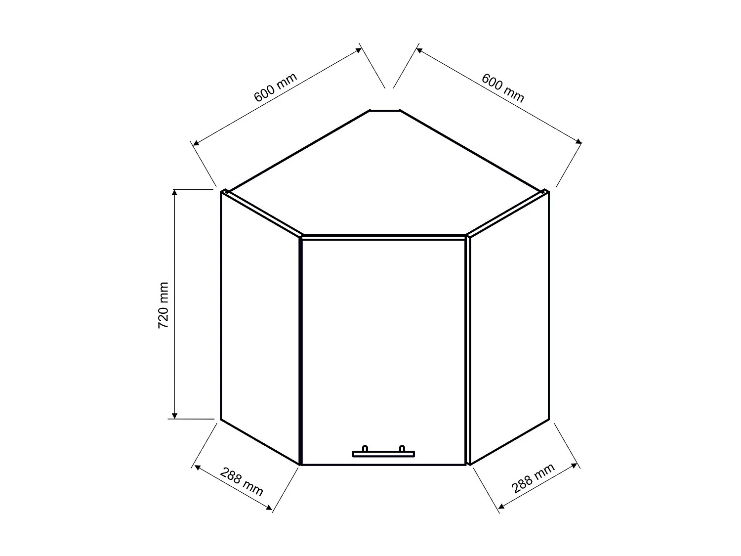 Meuble d'angle haut de cuisine coloris blanc avec 1 porte - longueur 60 x profondeur 60  x hauteur 72 cm