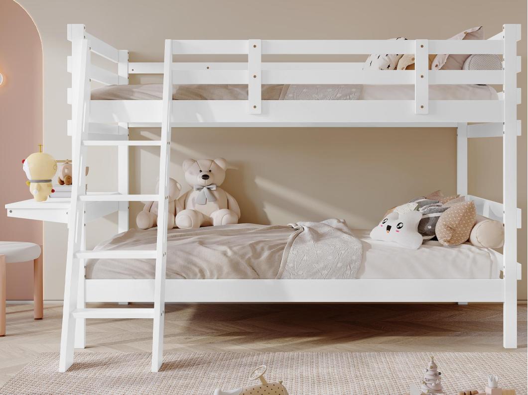 Houten stapelbed 90x200cm - met plinttafel - Wit