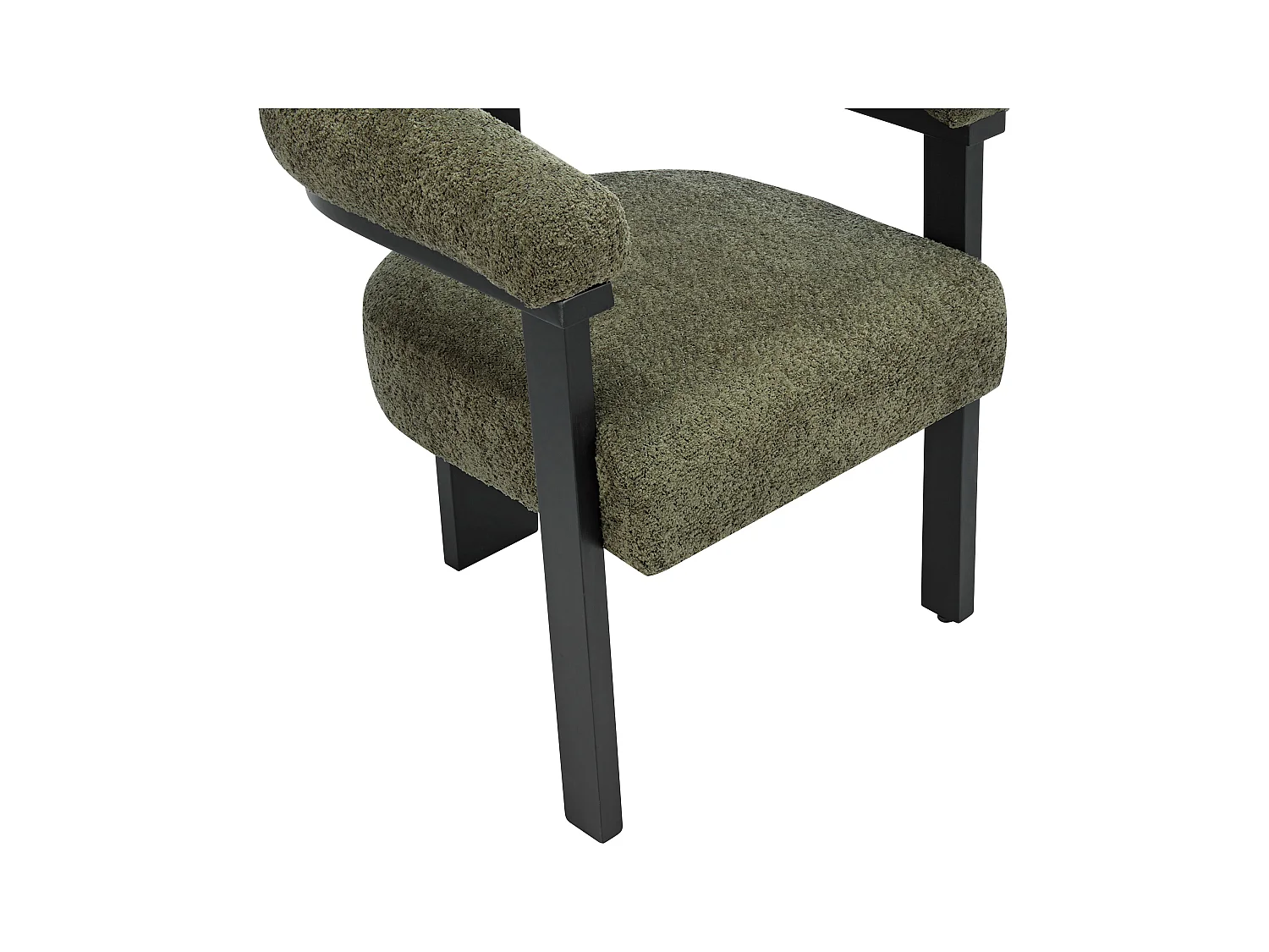 Stuhl mit Armlehnen 2er-Set - Bouclé-Stoff & Kautschukholz - Khaki & Schwarz - LIVELIA von Pascal Morabito