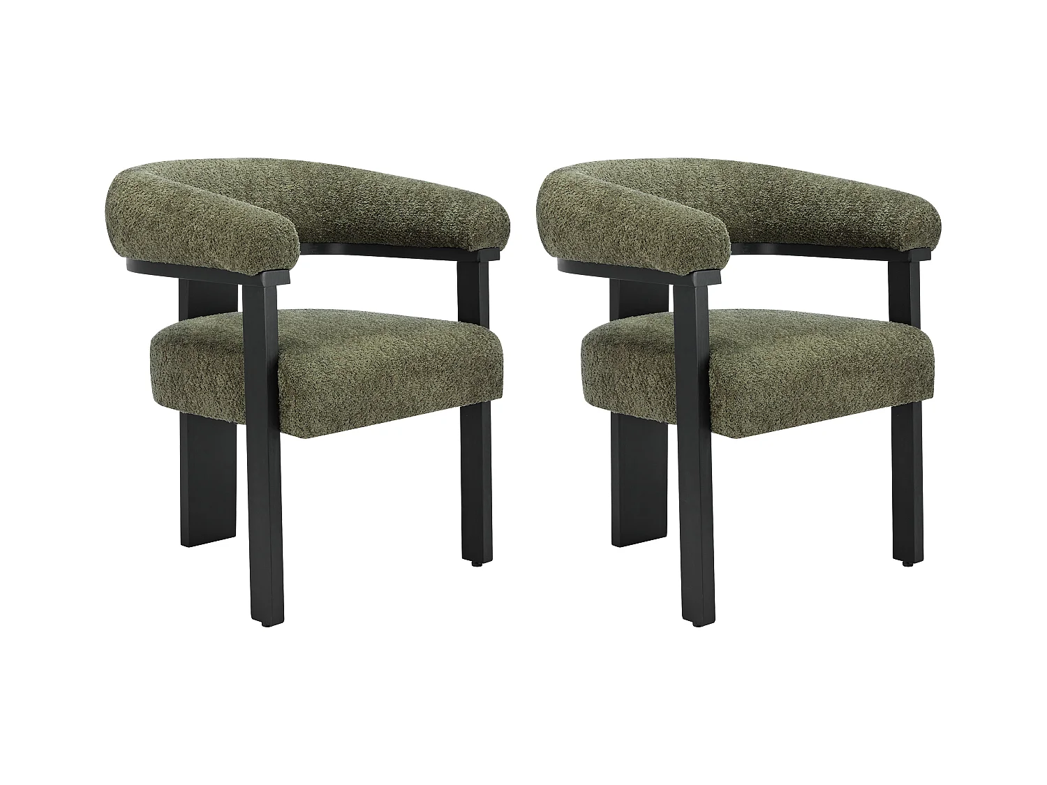 Sæt med 2 stole med armlæn i buklet stof og træ med sort gummitræ - Khaki - LIVELIA af Pascal MORABITO