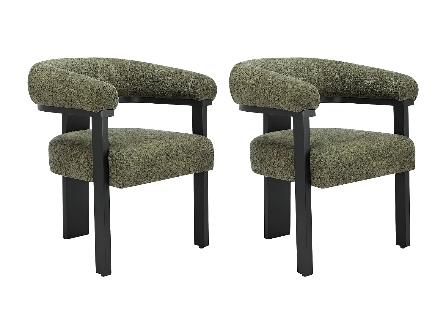 Lot de 2 chaises avec accoudoirs en tissu bouclette et bois d'hévéa noir - Kaki - LIVELIA de Pascal MORABITO