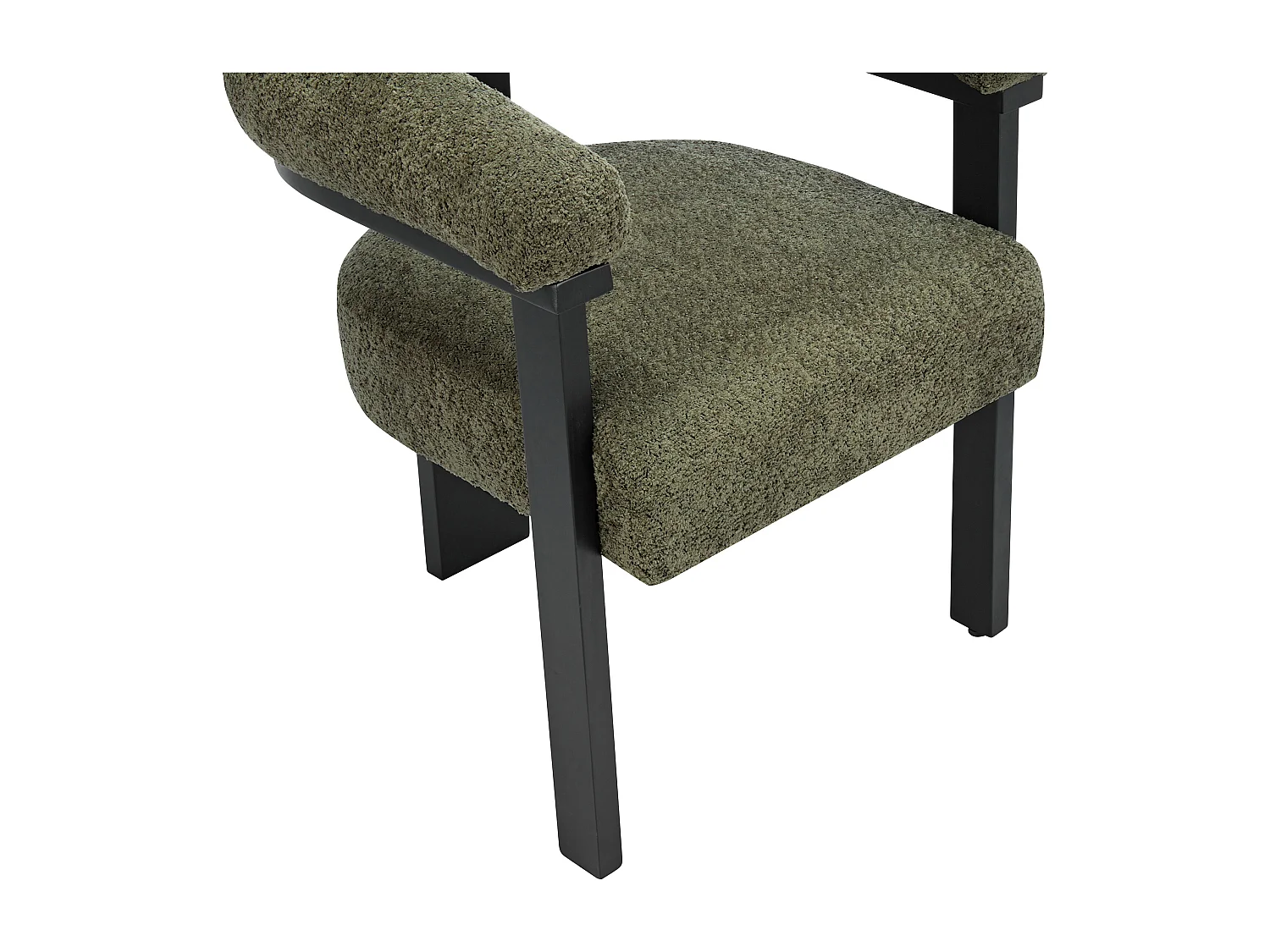 Lot de 2 chaises avec accoudoirs en tissu bouclette et bois d'hévéa noir - Kaki - LIVELIA de Pascal MORABITO