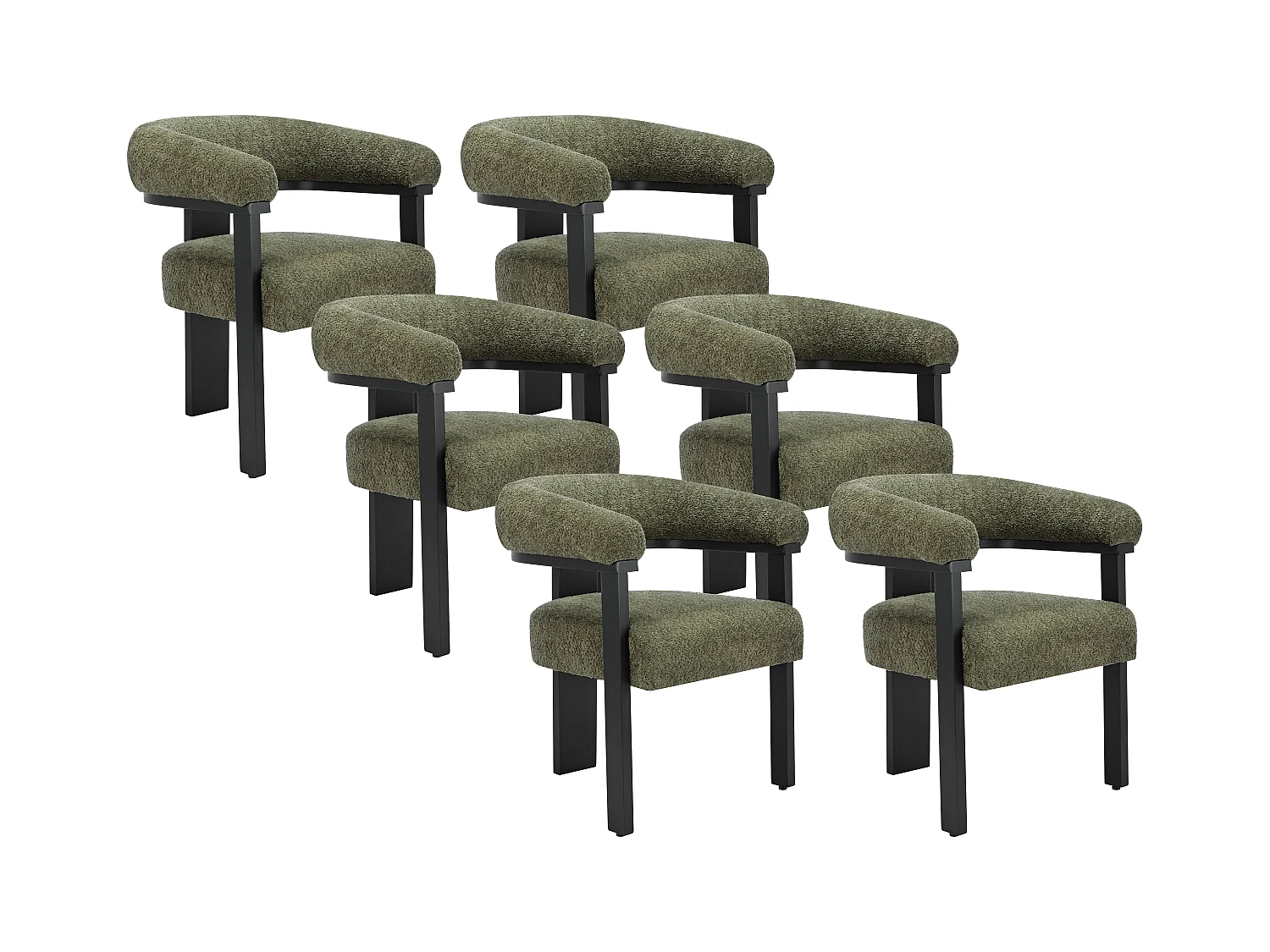 Conjunto de 6 sillas con reposabrazosen tejido bouclé y madera de hevea - Caqui y negro - LIVELIA de Pascal MORABITO