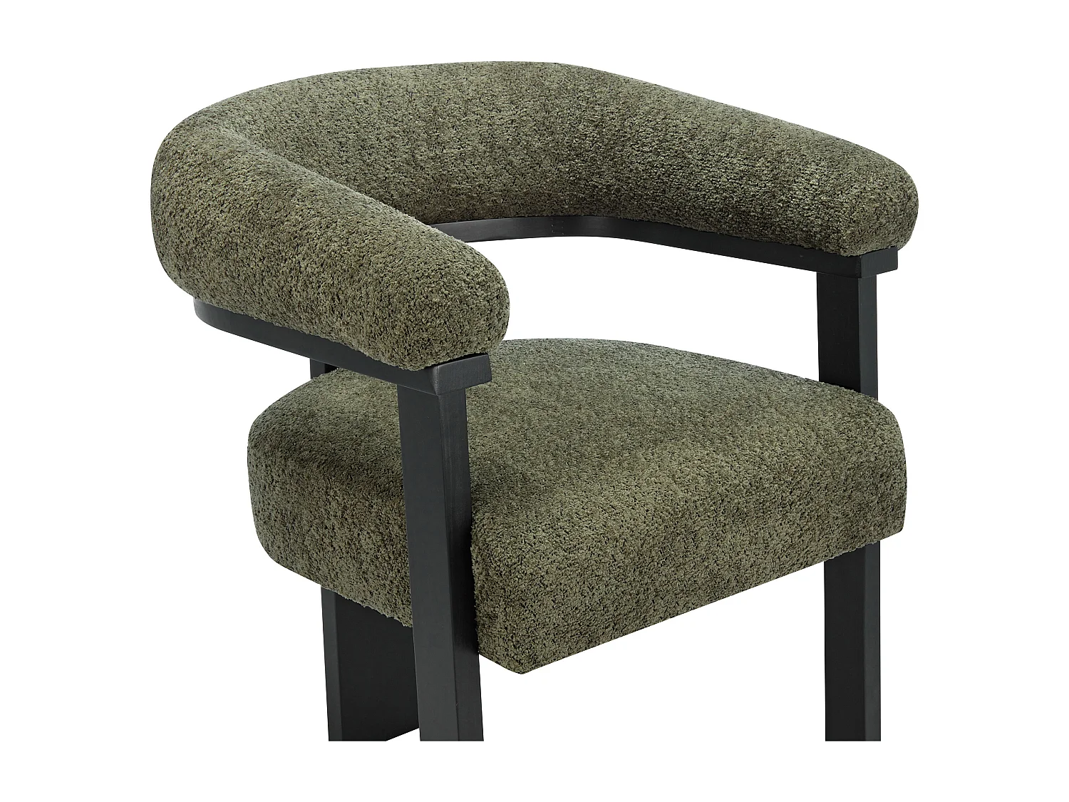 Lot de 6 chaises avec accoudoirs en tissu bouclette et bois d'hévéa noir - Kaki - LIVELIA de Pascal MORABITO