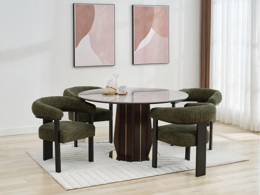 Lot de 6 chaises avec accoudoirs en tissu bouclette et bois d'hévéa noir - Kaki - LIVELIA de Pascal MORABITO