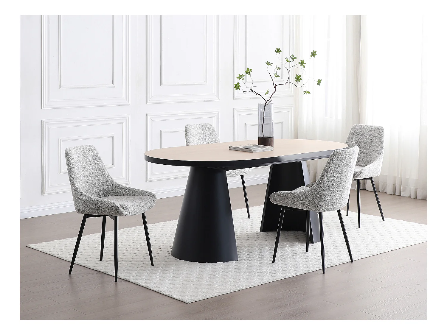 Lot de 6 chaises en tissu tweed et métal noir - Crème - MASURIE