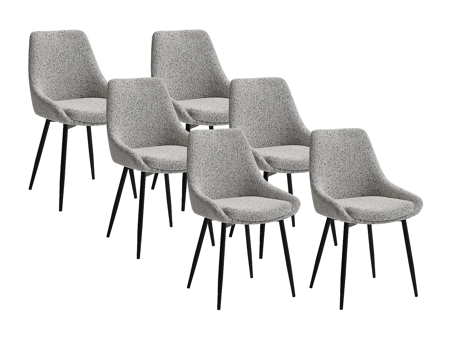 Lot de 6 chaises en tissu tweed et métal noir - Crème - MASURIE