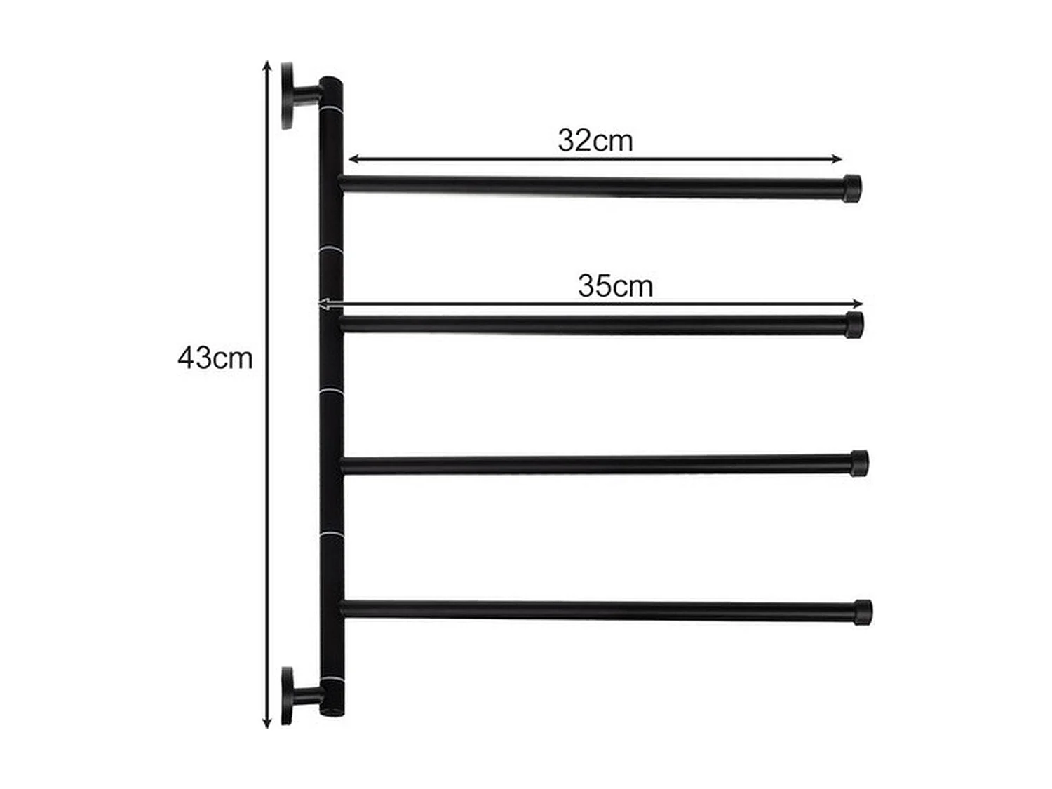 Porte-serviettes mral de salle de bain - noir 43 x 35 cm