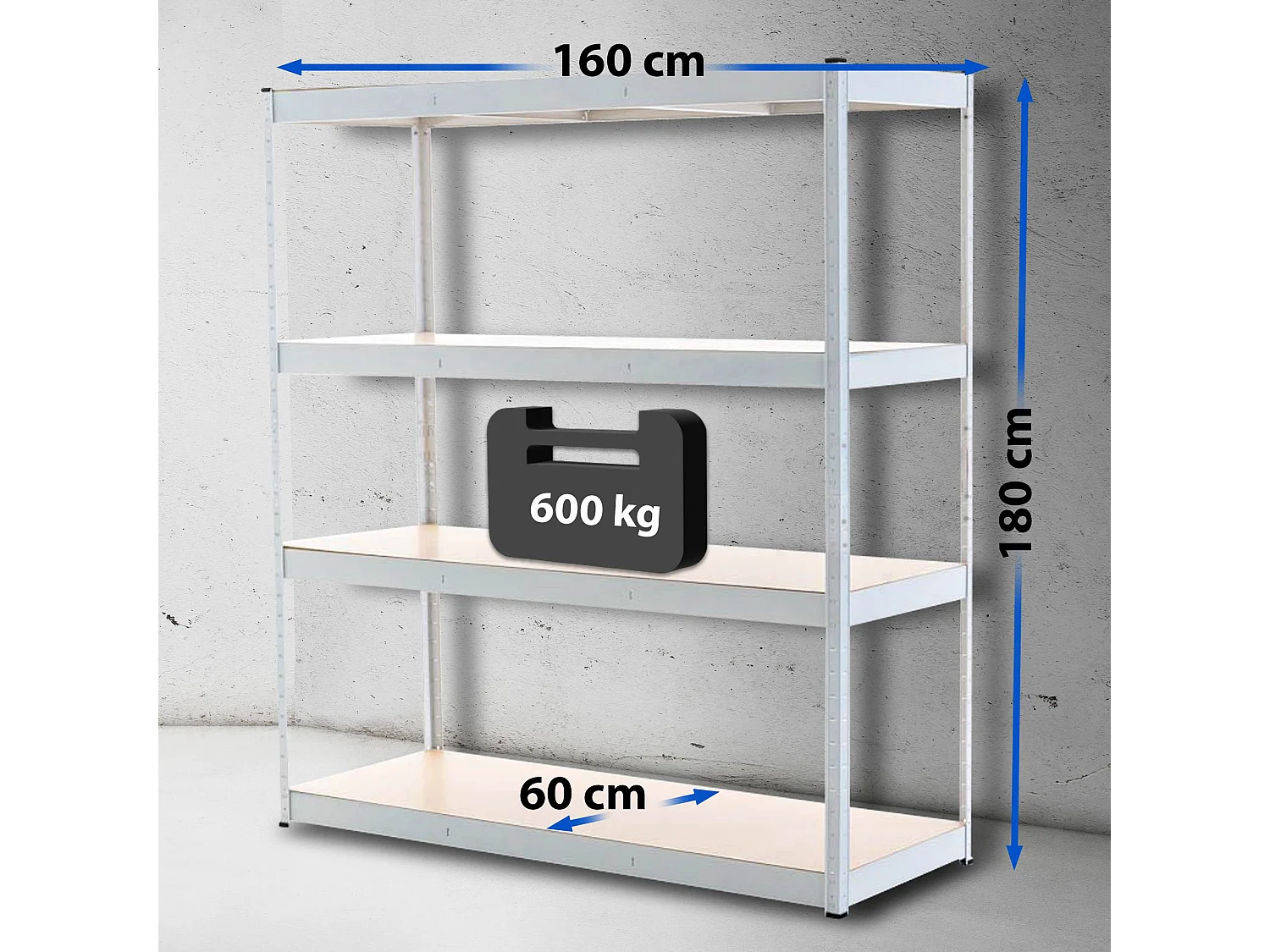 Étagère enfichable - Métal - 160 x 60 x 180cm - Blanc - Schwerlastregal