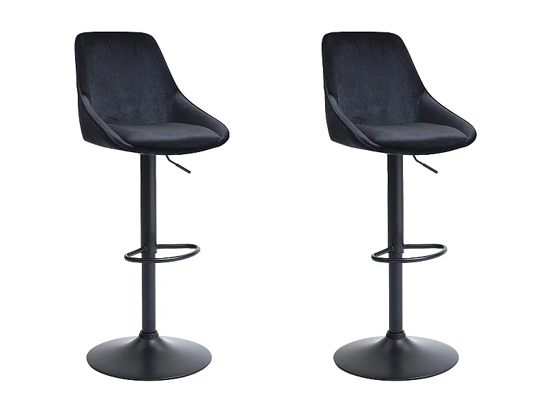 Lot de 2 tabourets de bar en velours et métal - Hauteur réglable - Noir - MASURIE