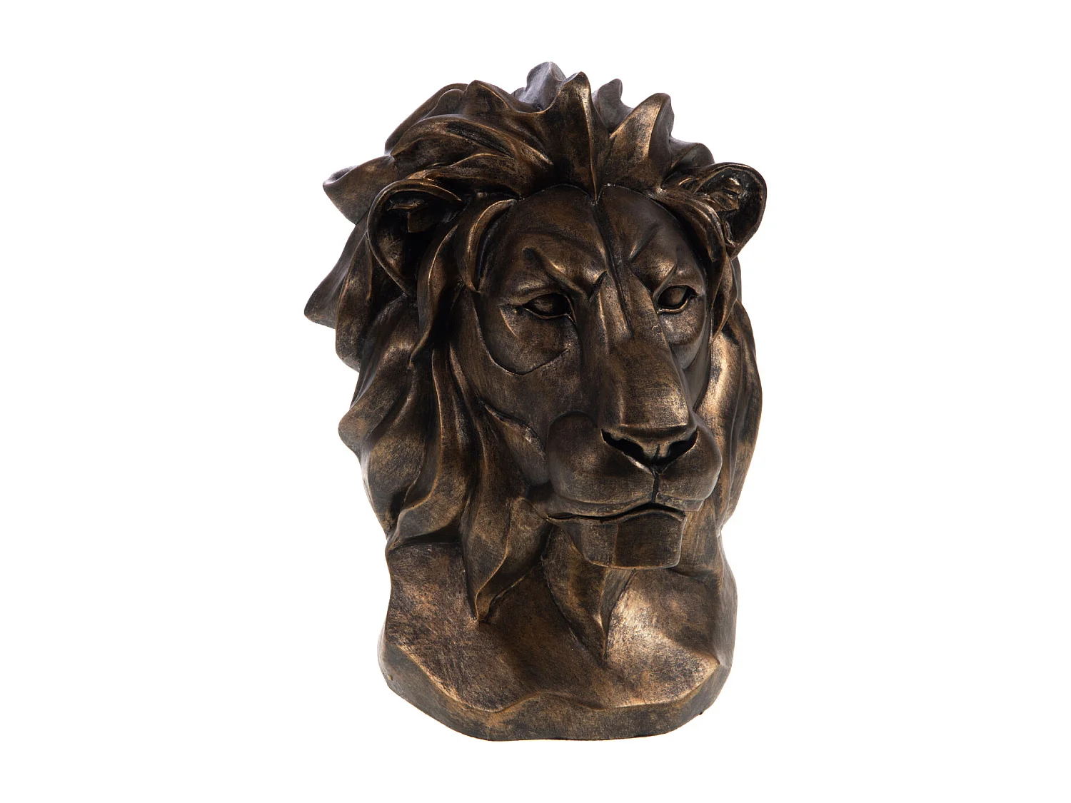 Statuette de décoration tête de lion en résine or antique