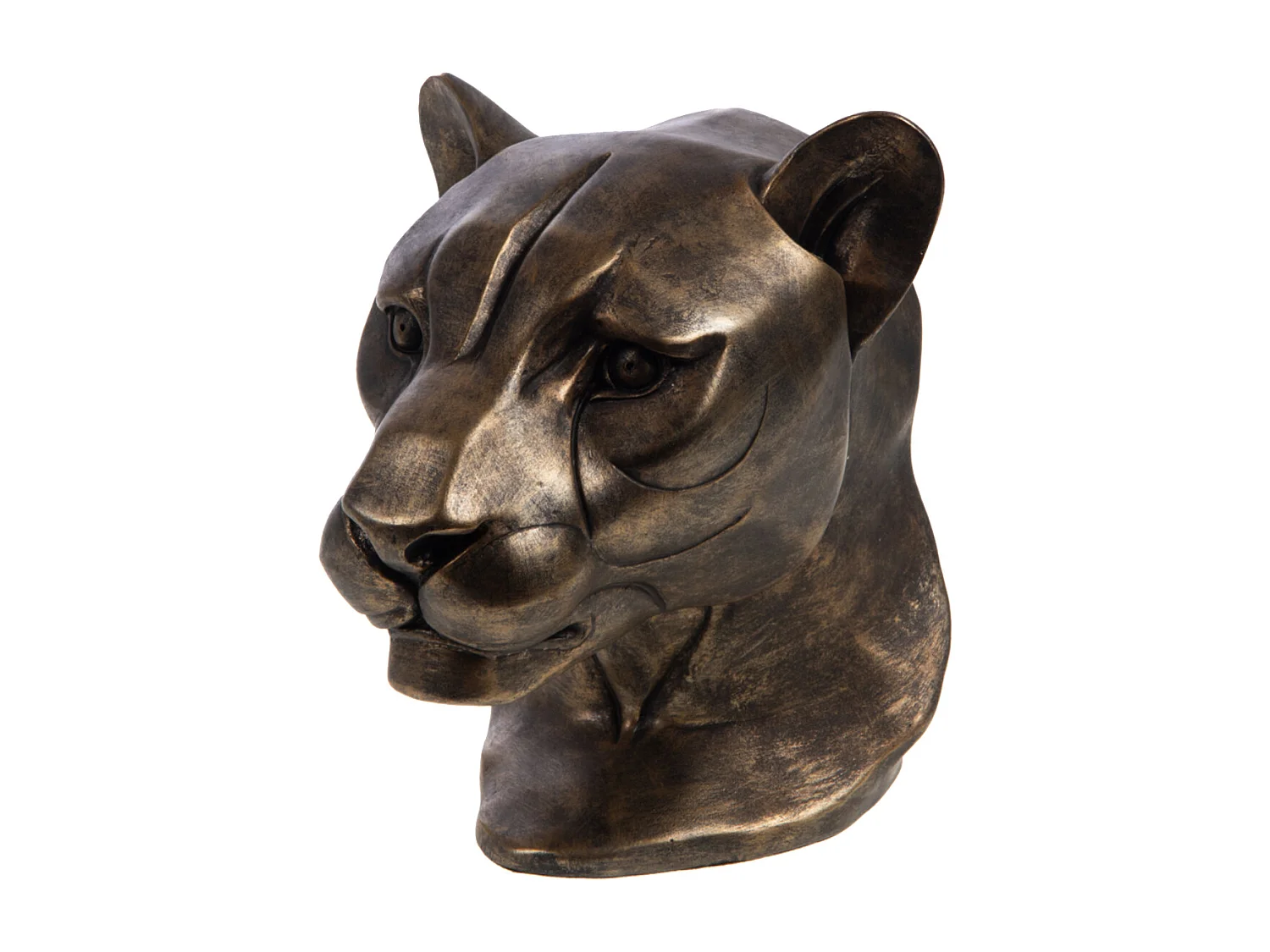 Statuette de décoration tête de panthère en résine or antique