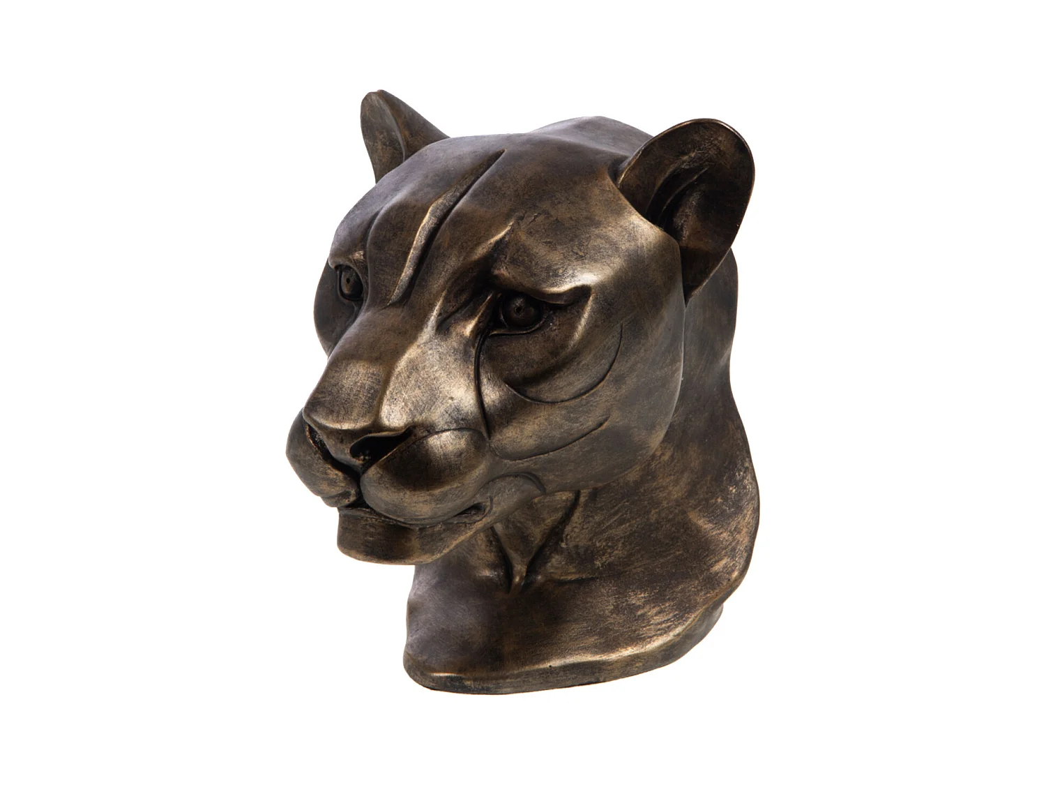 Statuette de décoration tête de panthère en résine or antique