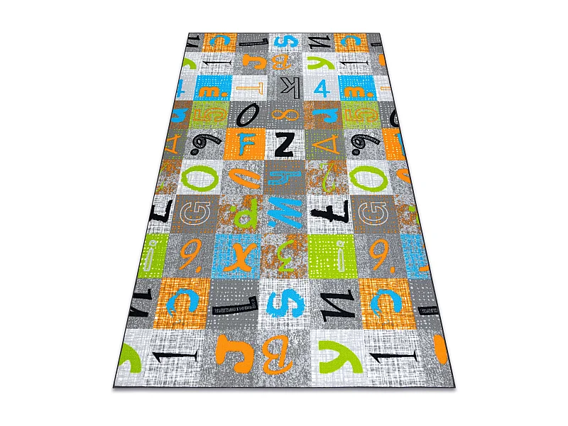 Tapijt voor kinderen JUMPY Patchwork, Letters, Cijfers grijskleuring / 100x500 cm