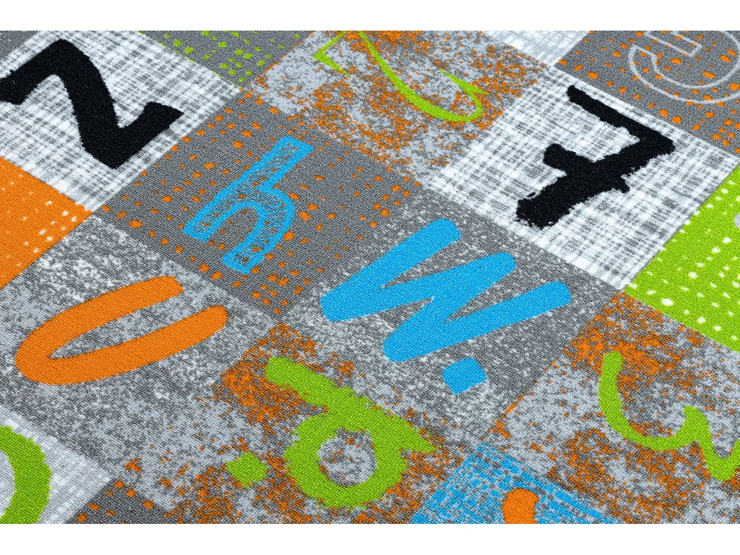 Alfombra para niños JUMPY Patchwork, Letras, Números gris / naranja  100x500 cm