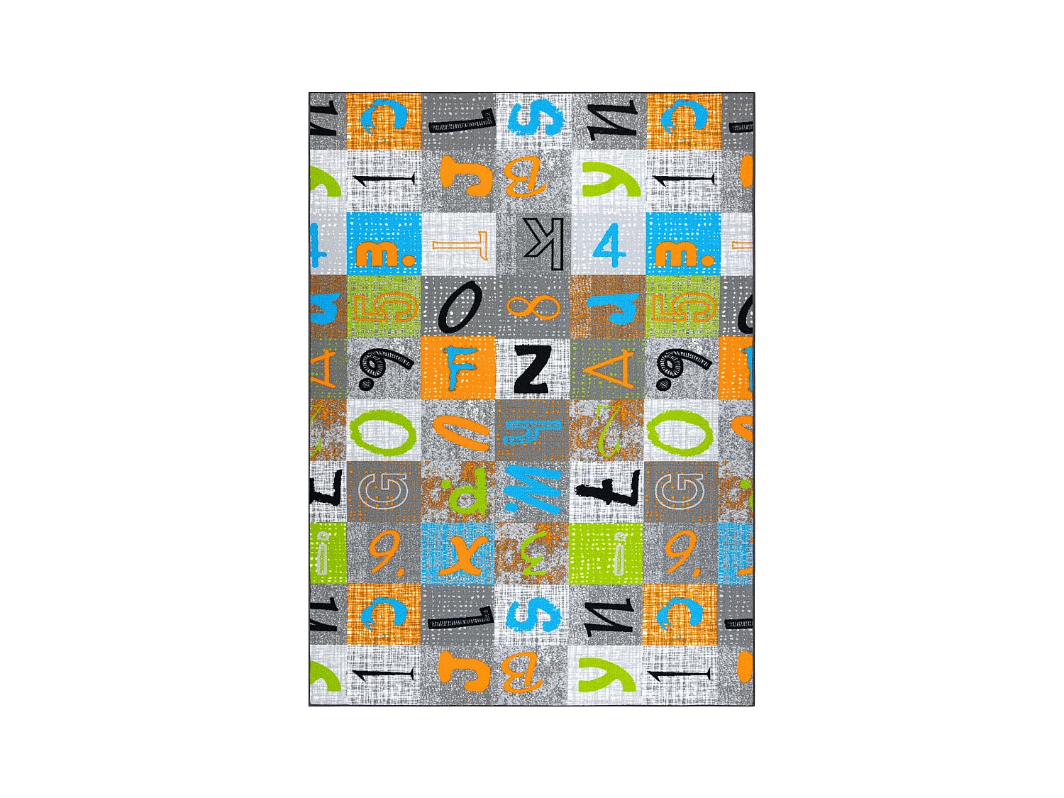 Moquette pour enfants JUMPY Patchwork, Lettres, Chiffres gris / orange 100x300 cm
