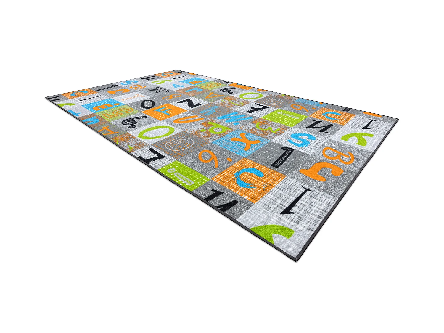 Moquette pour enfants JUMPY Patchwork, Lettres, Chiffres gris / orange 100x300 cm
