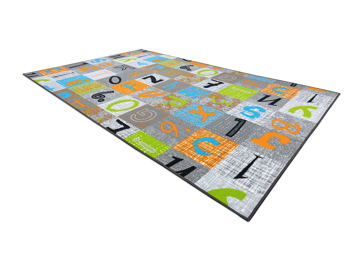 Teppich für Kinder JUMPY Patchwork, Briefe, Zahlen grau / orange / bl 100x400 cm