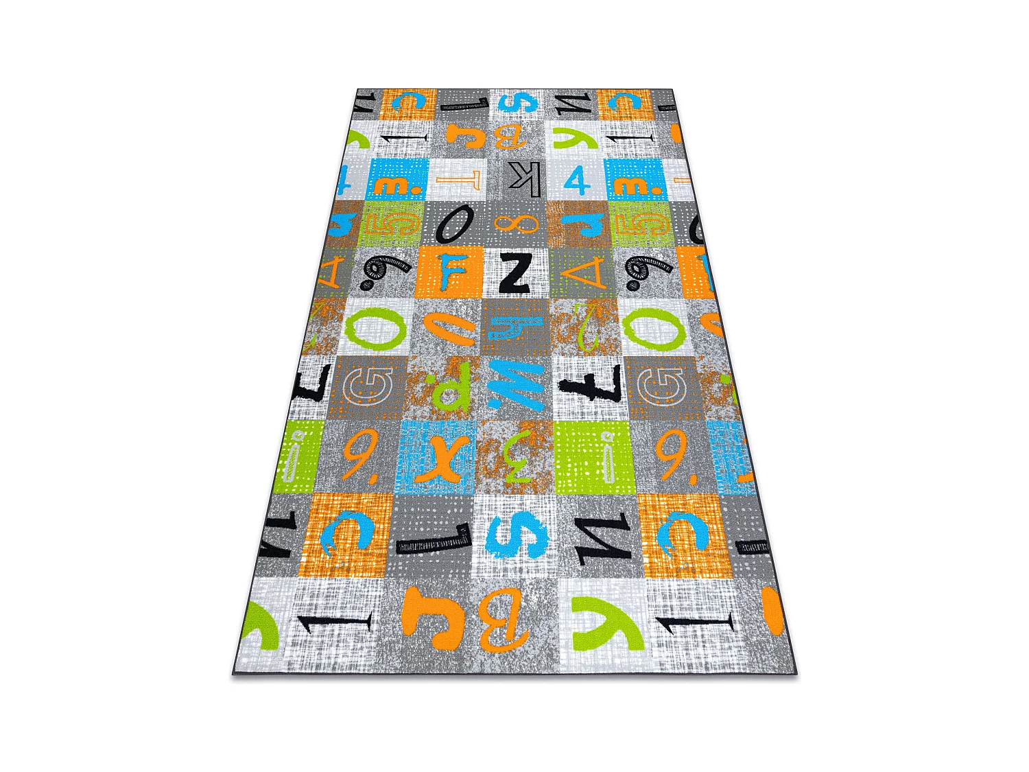 Moquette pour enfants JUMPY Patchwork, Lettres, Chiffres gris / orange 100x400 cm
