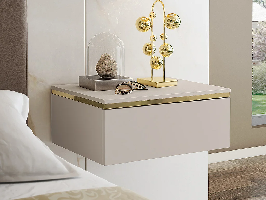 Nachttische 2er-Set hängend mit 1 Schublade - Beige & Goldfarben - VUKIA von Pascal Morabito