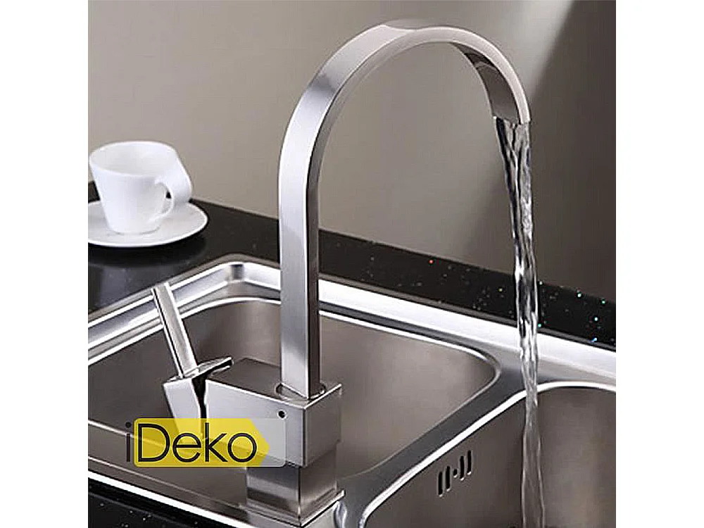 Robinet de cuisne en laiton Mitigeur d’évier cuisine brossé nickel Rotation à 360° facile