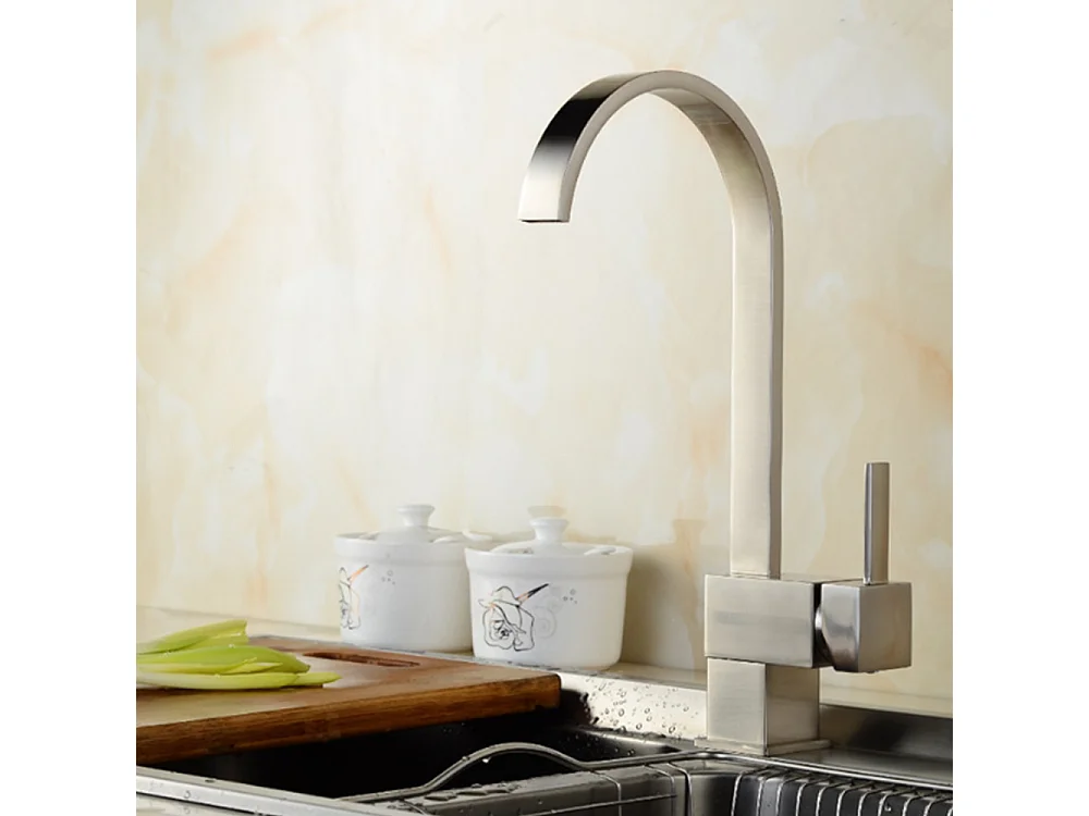 Robinet de cuisne en laiton Mitigeur d’évier cuisine brossé nickel Rotation à 360° facile