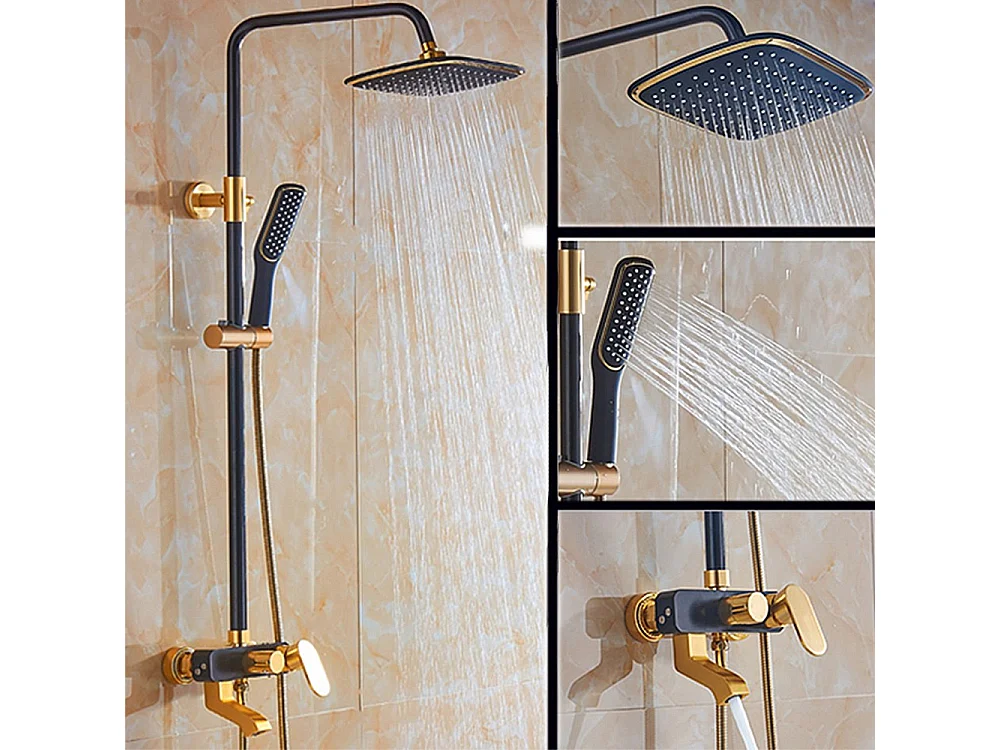 Colonne de douche Robinet de salle de bain mural avec pommeau de douche en laiton céramique Noir or