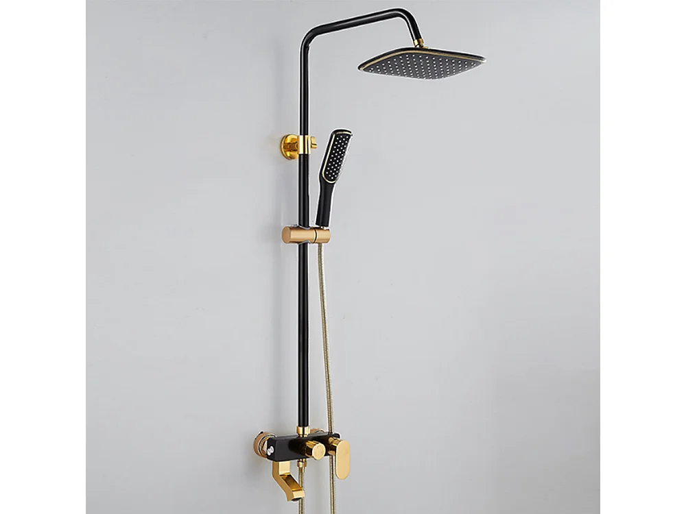 Colonne de douche Robinet de salle de bain mural avec pommeau de douche en laiton céramique Noir or