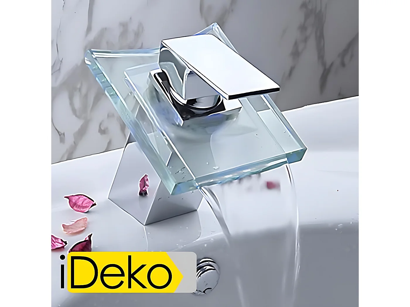 Robinet de salle de bains Mitigeur lavabo LED contemporaine conduit un trou mitigeur robinet cascade d'évier