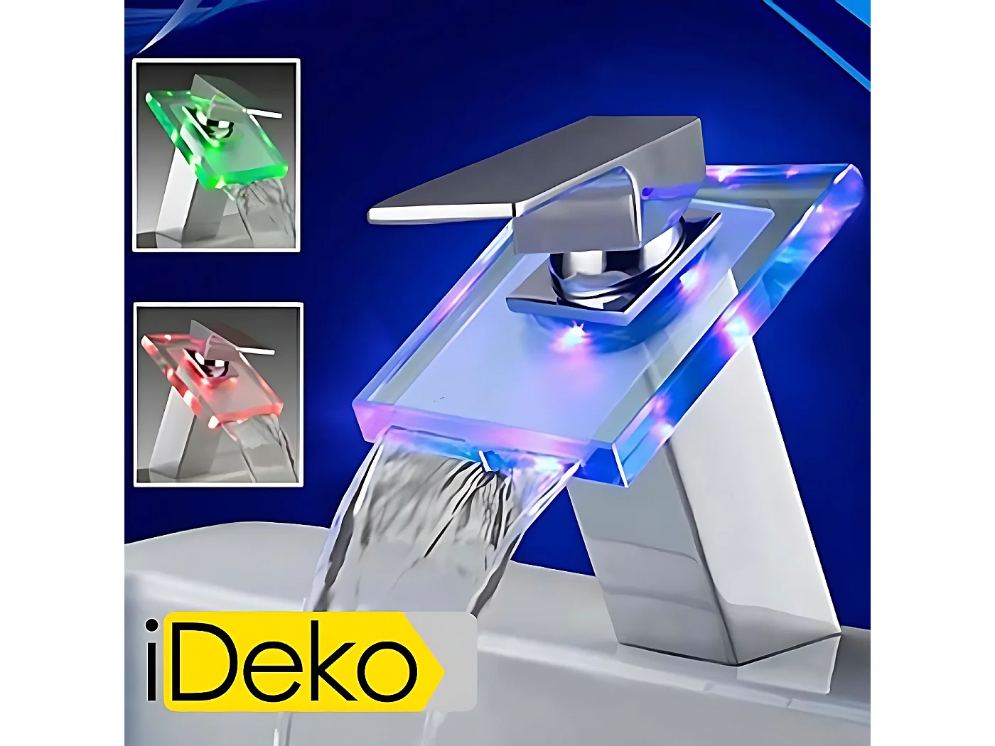 Robinet de salle de bains Mitigeur lavabo LED contemporaine conduit un trou mitigeur robinet cascade d'évier