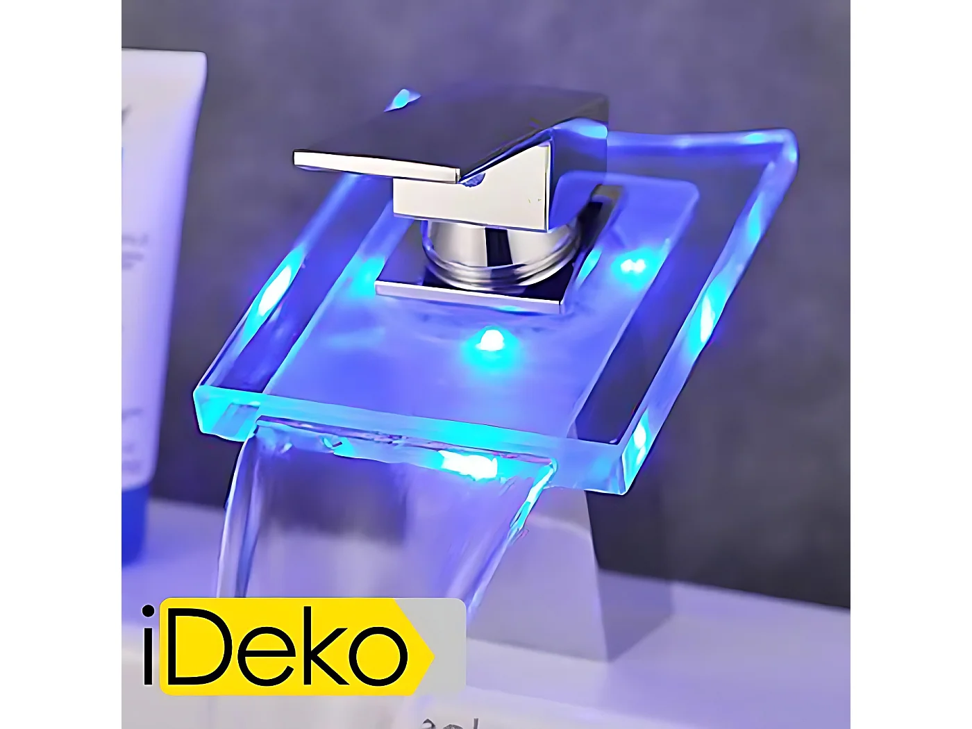 Robinet de salle de bains Mitigeur lavabo LED contemporaine conduit un trou mitigeur robinet cascade d'évier