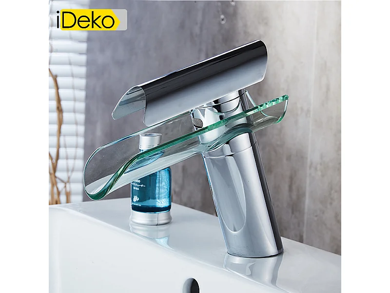 Robinet Mitigeur lavabo cascade salle de bain en verre avec Flexible