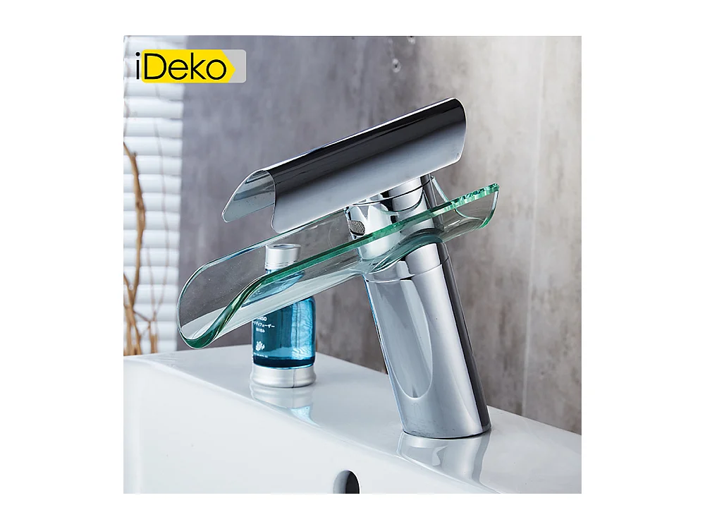 Robinet Mitigeur lavabo cascade salle de bain en verre avec Flexible