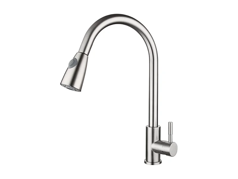 Robinet de cuisine Mitigeur Robinet d'évier rotation à 360 degrés Avec spray démontable Laiton Nickel brossé
