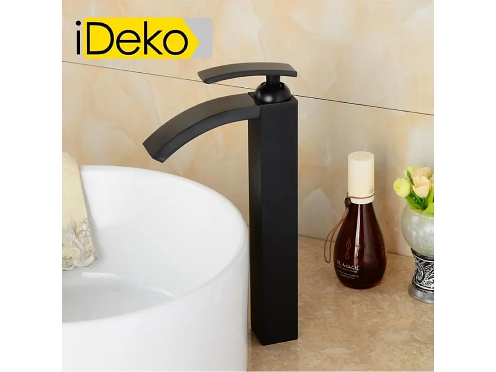 Robinet de salle de bain Mitigeur lavabo cascade Haut cascade Noir Flexible
