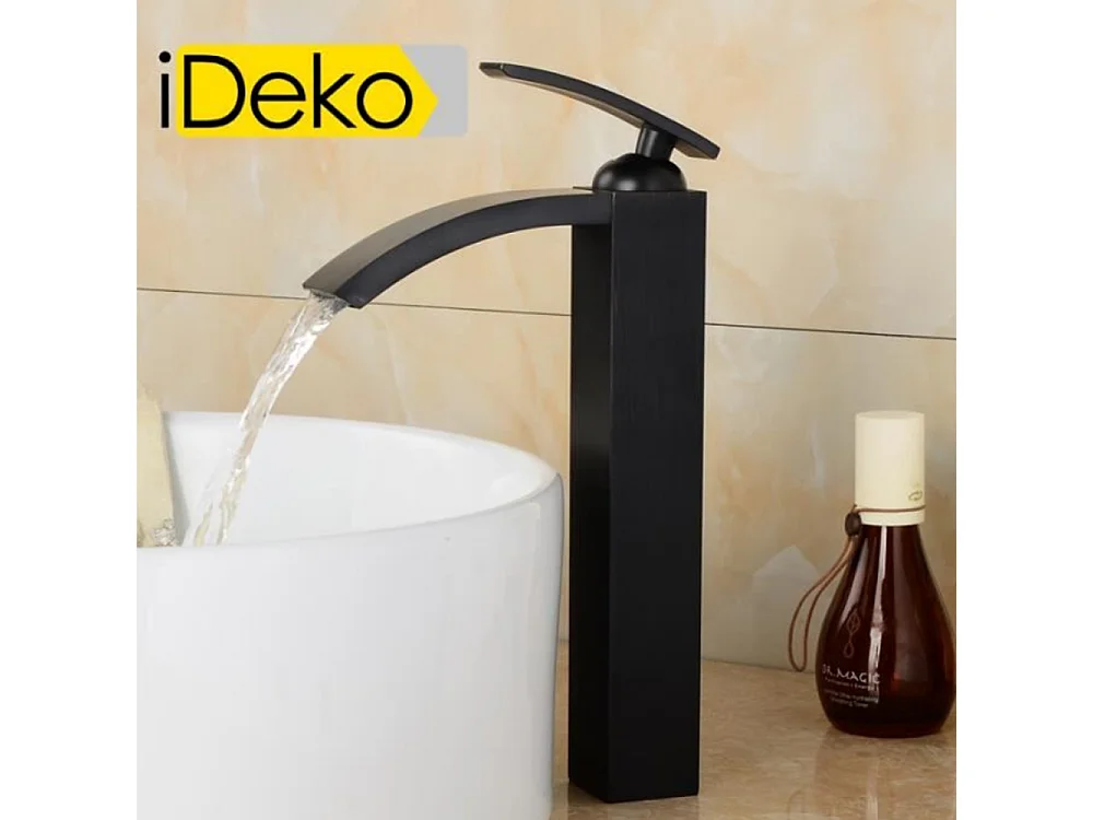 Robinet de salle de bain Mitigeur lavabo cascade Haut cascade Noir Flexible