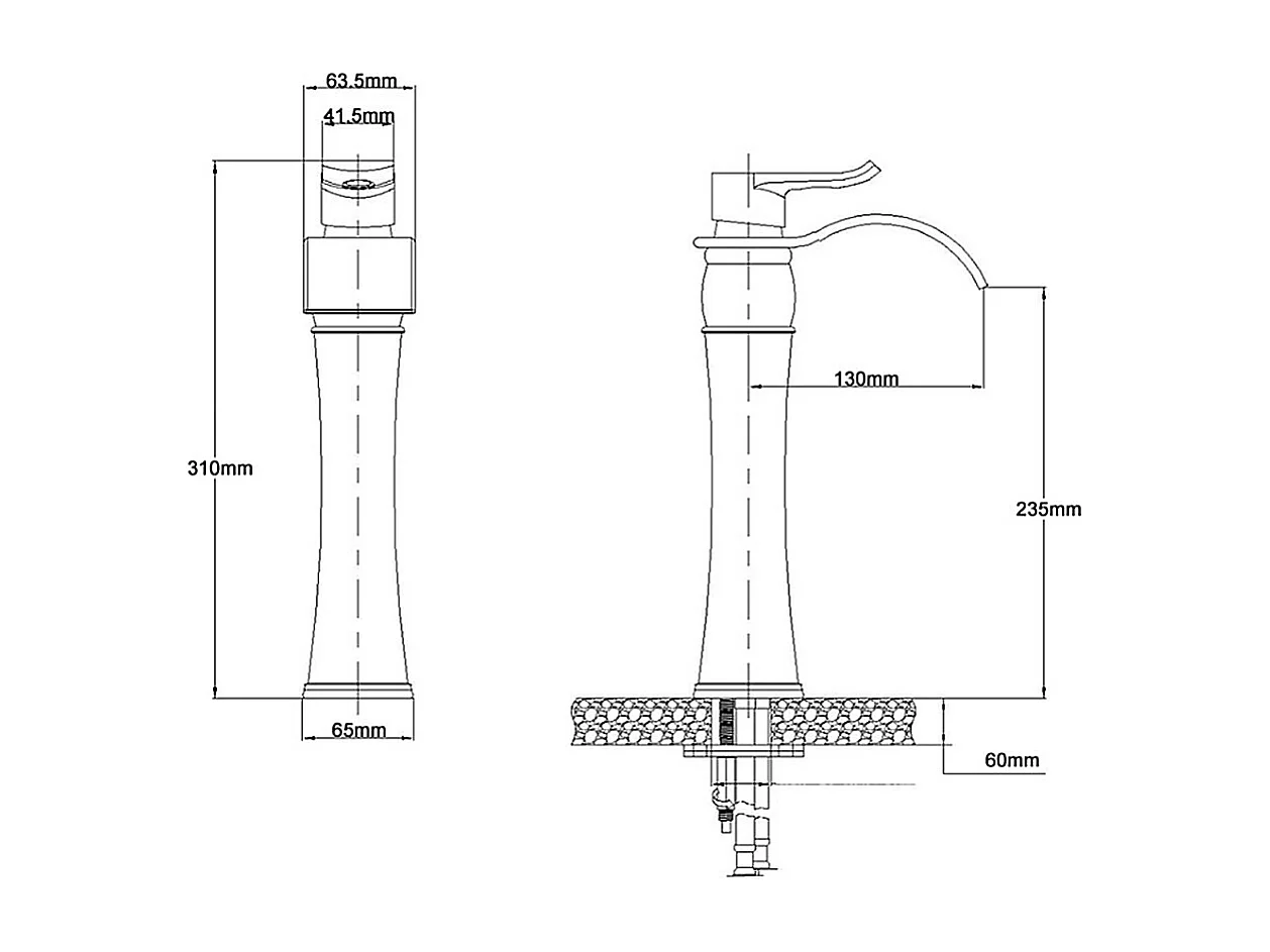 Robinet de salle de bain cascade mitigeur vasque haut peintre Noir rétro style