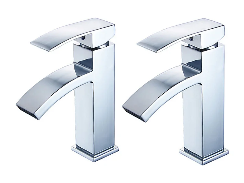 2X Robinet de salle de bains Mitigeur lavabo Robinet d'évier cascade chrome contemporain Monocommande