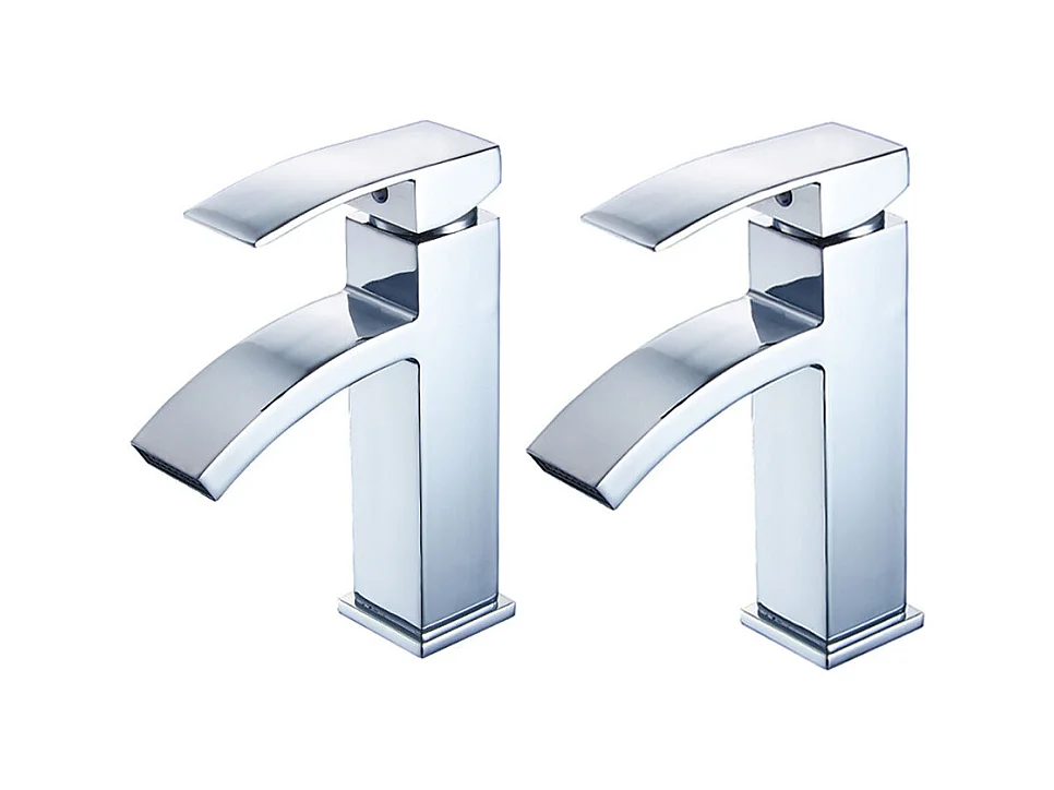 2X Robinet de salle de bains Mitigeur lavabo Robinet d'évier cascade chrome contemporain Monocommande