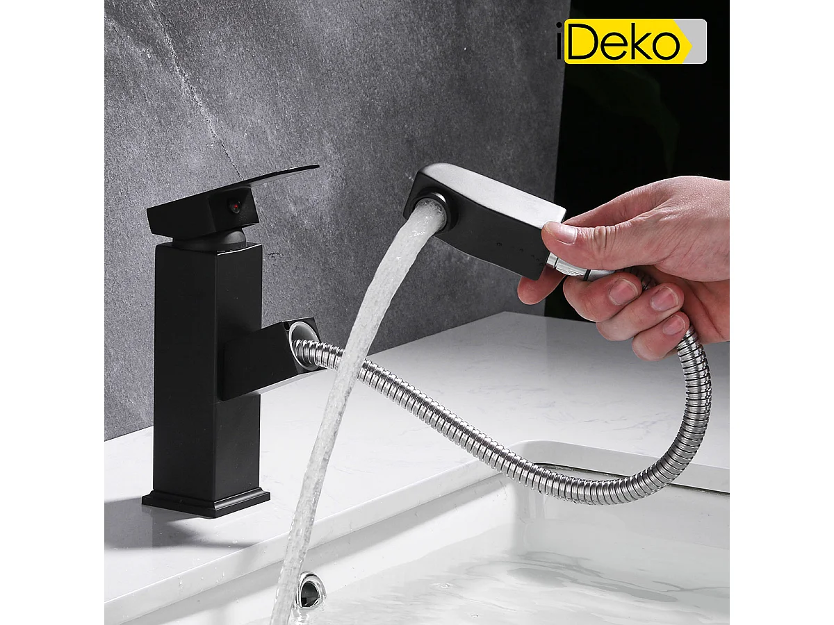 Robinet de salle de bain lavabo avec doucette tirage Noir famille standard monocommande