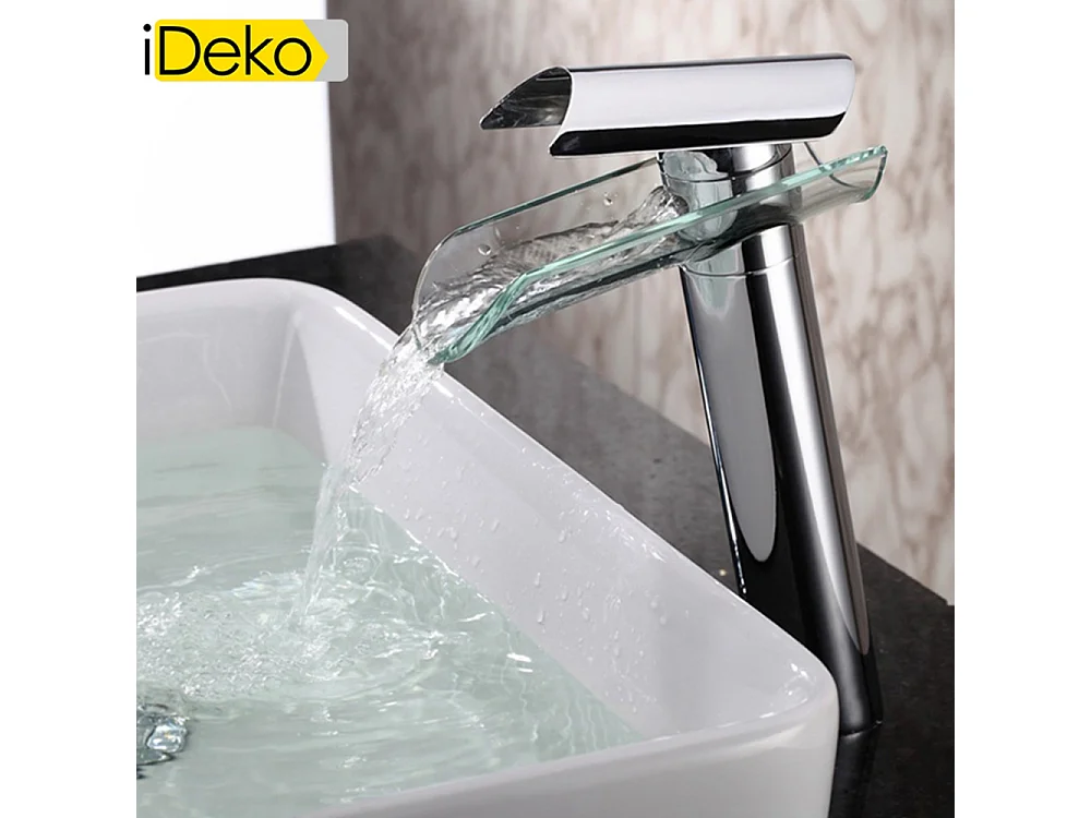 Robinet de salle de bain Mitigeur lavabo cascade haut de bec en verre